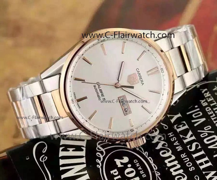 Tag Heuer Carrera Calibre 5 Mans Copy Watch White Face Two Tone